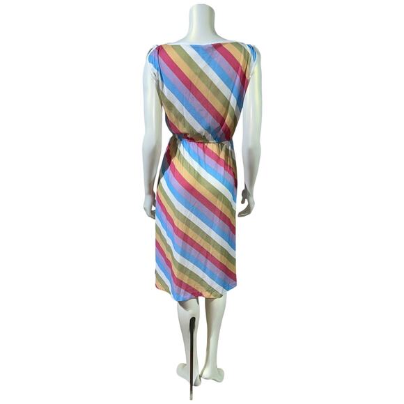 Vintage Jeni Blair of California Diagonal Stripe Midi Dress Pastel Rainbow Sz 3 - Picture 3 of 14